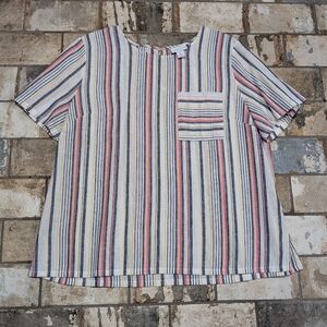 Liz Claiborne Women's XL Round Neck Short Sleeve Stripe Top Multicolor